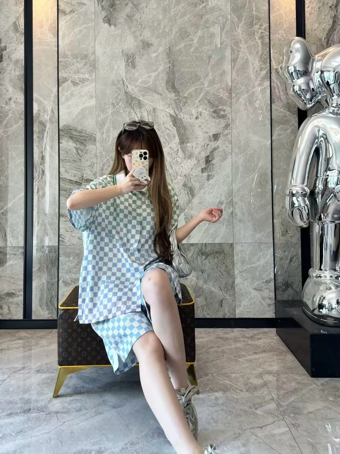 Louis Vuitton/Louis Vuitton gradient checkerboard lapel short-sleeved shirt